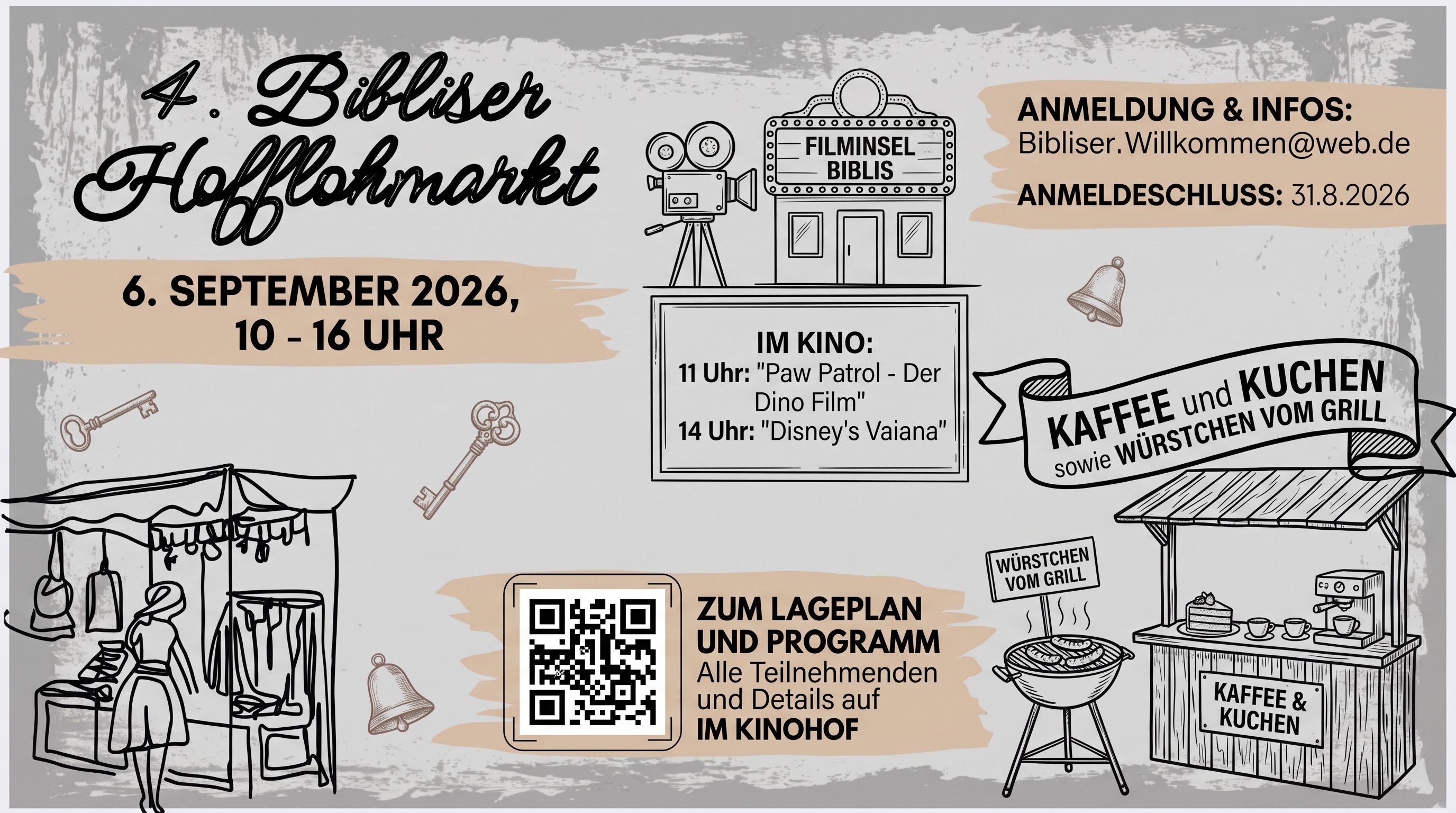Mehr über den Artikel erfahren 4. Bibliser Hofflohmarkt – Filminsel Biblis ist dabei!